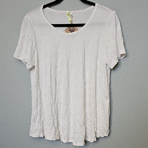 Citron Bleu White Textured Crinkle Casual Short Sleeve Top Medium - Picture 1 of 8